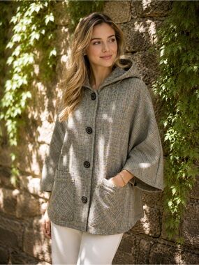 RARE PAUL & JOE FOR TARGET Green/Tan Plaid Hooded Convertible Cape/Poncho, M/L